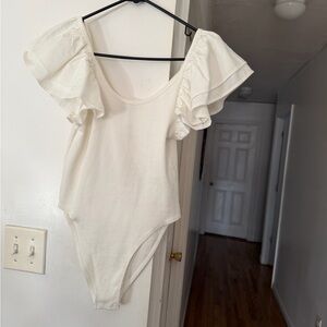 Zara White Ruffle Sleeve Bodysuit